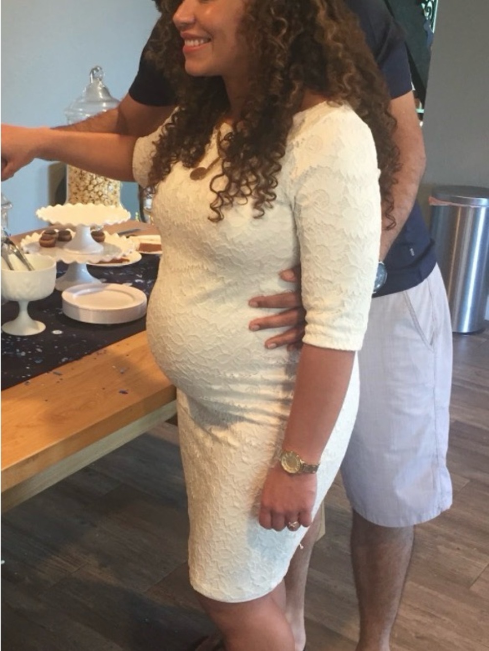 Elegant Lace Maternity Sheath Dress in Cream